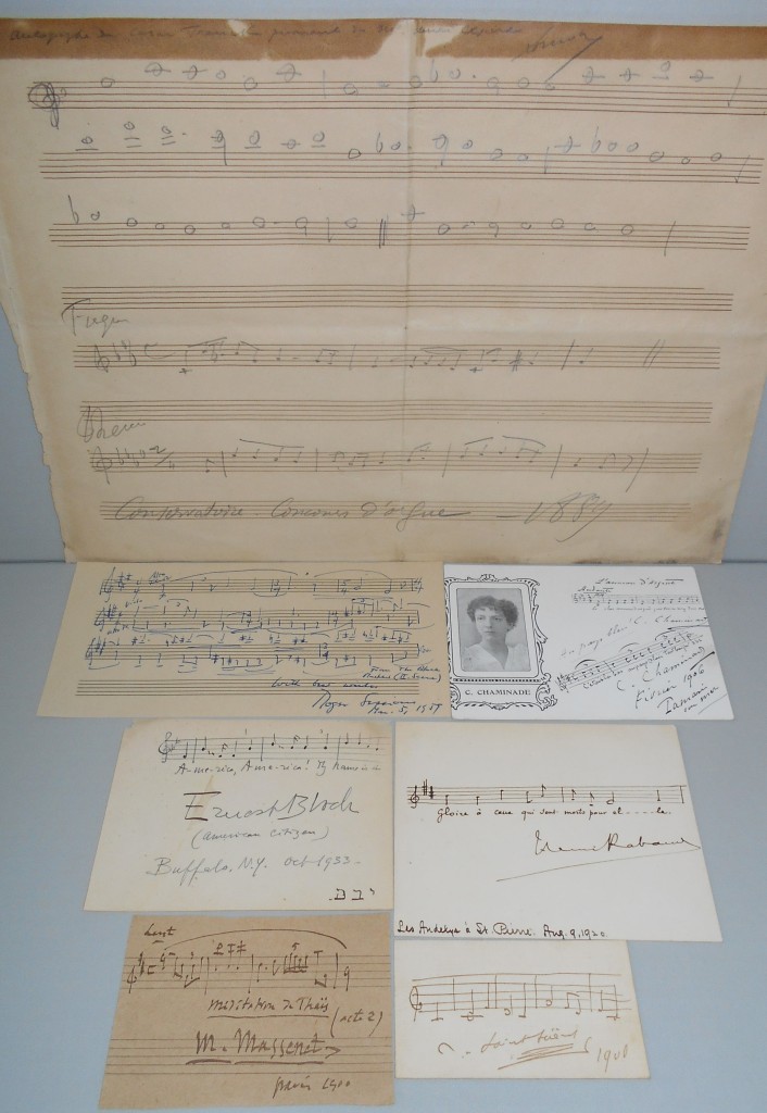 (MUSICIANS--19TH-20TH CENTURIES.) Group of 7 Autograph Musical Quotations, each Signed but one, by French and American composers.